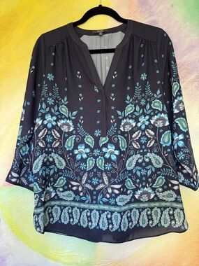 NYDJ (Not Your Daughter's Jeans) navy blue blouse. Size S MARP $99